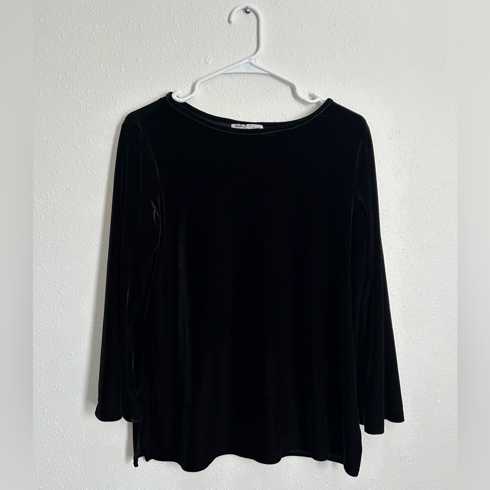 Black Velour Velvet Long Sleeve Top Women’s Sz L VTG Whimsigoth Witchy Goth Y2K
